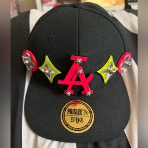 Neon yellow pink acrylic charms LA hat cap one size unisex paislee unique new